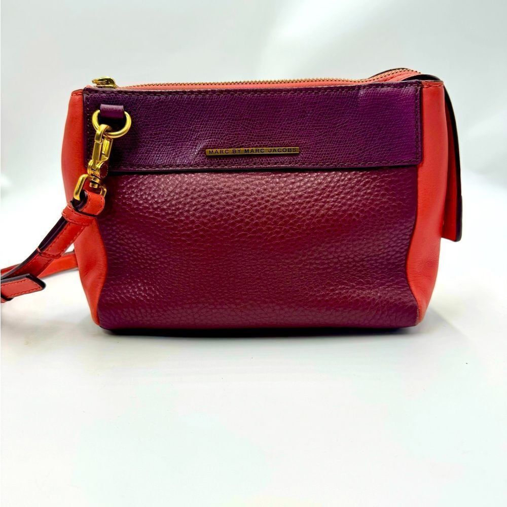 Auth Marc Jacobs Color block Maroon Deep Peach Small Shoulder Bag